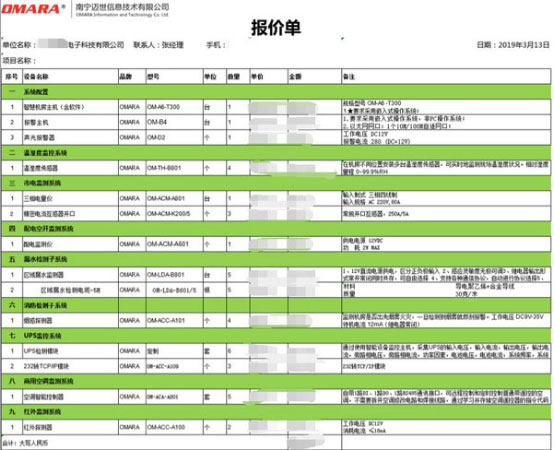 機房環(huán)境監控系統報價(jià)表