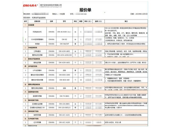 標準的機房動(dòng)環(huán)監控系統報價(jià)清單配置表